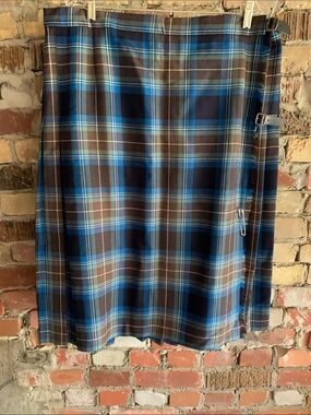 Vintage  Scotland Plaid Wrap Skirt in Blue and Brown